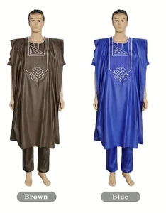 African Men Dashiki Lot ~ H & D African Clothes ~ Size 3XL ~ Blue & Brown - Photo 1 sur 10