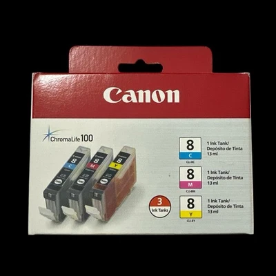 Canon CLI-8 ChromaLife 100 Cyan, Magenta, Yellow Ink Tanks, Pack of 3, IP3300 - Image 1 of 4