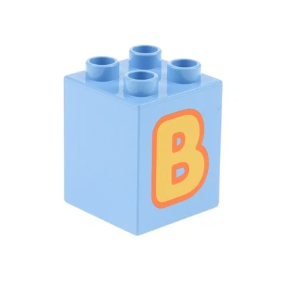1x Lego Duplo Motiv Stein 2x2x2 hell blau bedruckt Buchstabe B gelb 31110pb099 - Bild 1 von 2