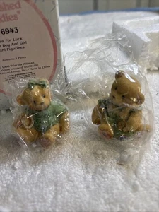 Cherished Teddies Paws For Luck Irish Boy and Girl Mini Figurines NIB - Picture 1 of 4
