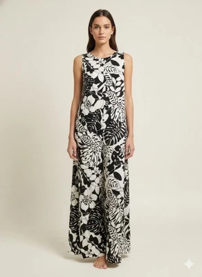 Tommy Bahama Women's L Tropical Leaf Print Jersey Knit Sheath Dress Gray Black R - Image 1 of 4