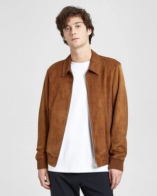 Chaqueta Bomber THEORY Gamuza Suave Cuero Cordero Para Hombre XL Calce Ajustado Marrón Cuello Foto 1 de 4