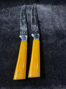 Vintage Regent Sheffield Butterscotch Bakelit Messer (2 Stück) #6 - Bild 1 von 3