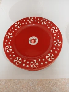 Set of 4 Made In Portugal Red Peppermint Candy 8 1/2" Salad / Dessert  Plates - Picture 1 of 10