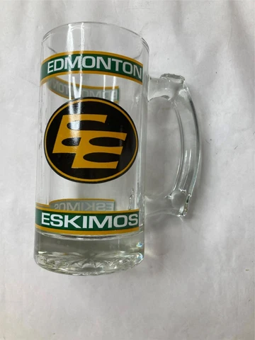 VINTAGE CFL Canadian Football League Glass Beer Mug  EDMONTON ESKIMOS   VGC Cover