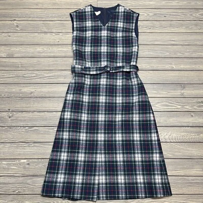 Vintage 70s Pendleton Wool Plaid Sleeveless Dress Women Sz 14 Made in USA Green - Image 1 of 4