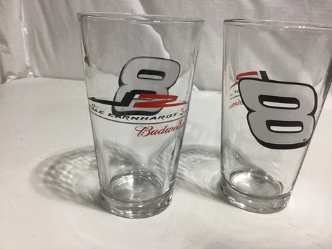 Budweiser Dale Earnhardt Jr. #8 NASCAR Pint Beer Drinking Glass Cup Racing Pair Cover