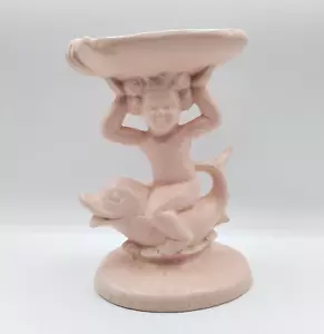 Vintage Holland Mold Ceramic Pink Cherub on Dolphin Pedestal Trinket Soap Dish - Picture 1 of 10
