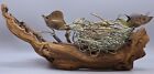 Brutalist Style Copper Bird On Nest With Leaf Resting On Driftwood Signed Salla