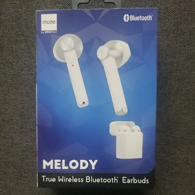 BRAND NEW VIVITAR MUZE MELODY TRUE WIRELESS BLUETOOTH EARBUDS (WHITE/SILVER) - Image 1 of 2