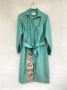 Vintage Miss Ming Singapore Pure Silk Taffeta Longline Jacket Coat Green Size S - Picture 1 of 7