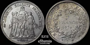 FRANCIA, Tercera República, 5 Francos 1874 A, París, UNC - Imagen 1 de 4