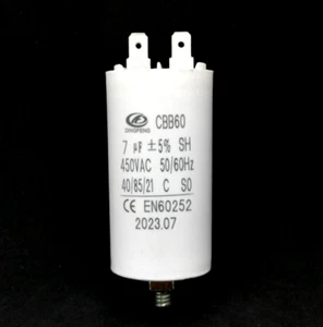CAPACITOR 7 uF SUIT FISHER & PAYKEL DRYER 2 Pin Contacts p/n 427616 0225 - Picture 1 of 7