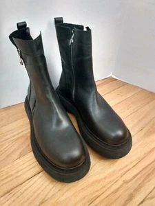 Free People Mara Zip Moto Black Combat Chunky Sole Ankle Grunge Boots 39.5 NWOB - Picture 1 of 12