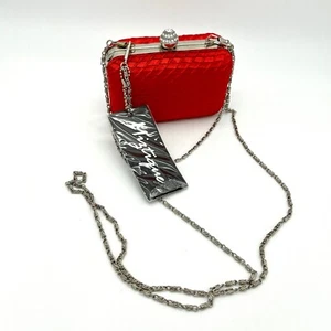 Miztique Red Evening Bag Clutch Rhinestone Top Handle long Chain Party Wedding - Picture 1 of 13