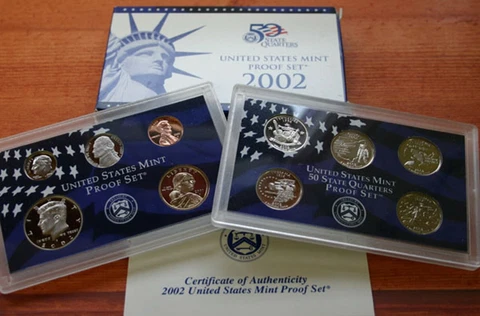 2002 S United States Mint ANNUAL 10 Coin Proof Set Original Box and COA Cover