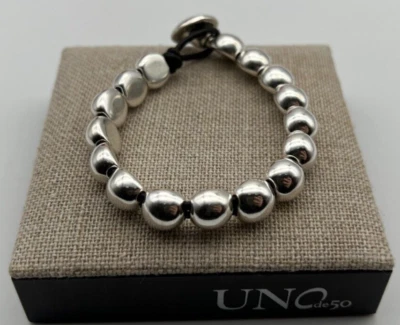 NUEVO Uno de 50 SER INTREPIDA Cuero Chapado en Plata de Ley Pulsera Cuentas Grandes Foto 1 de 4