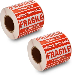 1000 Fragile Stickers 2 Rolls 2'' X 3'' Fragile - Handle with Care - Thank You S - Picture 1 of 12