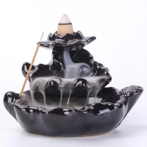 BACKFLOW BURNER INCENSE CONES HOLDER WATERFALL MULTI-FUNCTIONAL LOTUS FLOWER - Picture 1 of 5