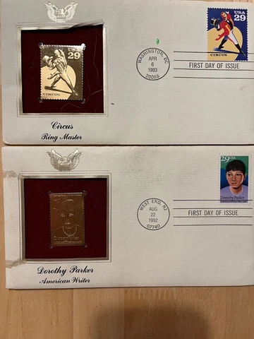 🔥2 Gold Commemorative Stamps - Circus Ring Masters & Dorothy Parker Sealed Cover
