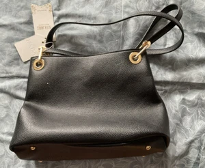 Baggage Factory Black Faux Leather Handbag 3 sections, shoulder straps BNWT - Picture 1 of 8