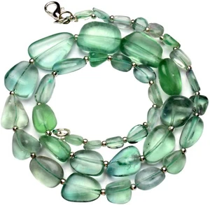 Emerald Green Fluorite Gem Beads 17.5" Necklace 7 to 15 mm Size Beads - Picture 1 of 5