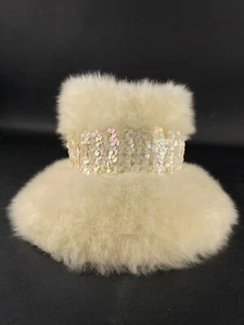 Vintage Gwen Pennington Italy Exclusive Ladies Hat Sequin Cream Ribbon - Picture 1 of 8