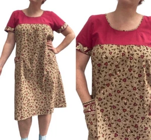 Vintage Dress Size 14 Casual Handmade House Smock Floral Pocket Shift Retro 80s - Picture 1 of 24