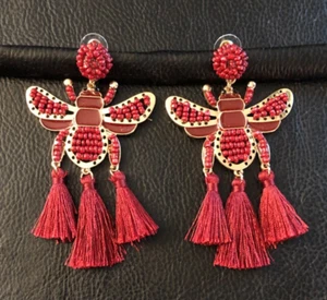 Fashion Statement Earrings RED BUMBLE BEE Chandelier Tassel Big Runway 3" 6424 - Picture 1 of 5