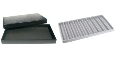 Vitrina de joyería negra (tapa magnética extraíble) con bandeja de plástico gris de 10 ranuras Foto 1 de 3