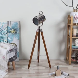 Nautical Floor Lamp Vintage Chrome Searchlight Marine Tripod Spotlight For Decor - Picture 1 of 4