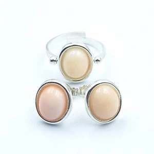 ANELLO E ORECCHINI DONNA CORALLO ROSA CREMA ARGENTO 925 RODIATO ORO BIANCO - Foto 1 di 6