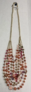 Style & Co Multi Strand 36” Coral Red Stone & Shell Beaded Gold Tone Necklace vg - Picture 1 of 6