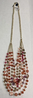 "Collar Style & Co Multi Hilo 36"" Coral Rojo Piedra y Concha Cuentas Tono Dorado en muy buena condición" Foto 1 de 4