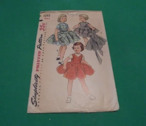 VTG 1950s Simplicity Sewing Pattern 1292 Toddler Girls Dress & Jumper Size 2 - Picture 1 of 3