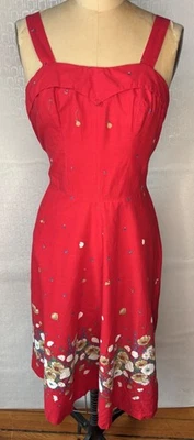 VTG 70'S-80'S DOES 50'S DASH-ABOUT STYLE RED COTTON FLORAL CIRCLE SKIRT DRESS*XS - Image 1 of 4