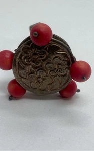 Sterling Silver Round Flower Red Beads 5 1/2 Ring SZ 10.0g - Picture 1 of 6