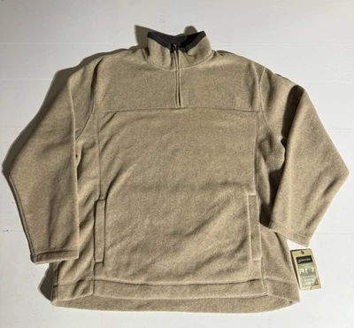复古 Y2K St Johns Bay 抓绒 1/4 拉链毛衣男式大号户外棕褐色米色极简 — 第 1/4 张图片