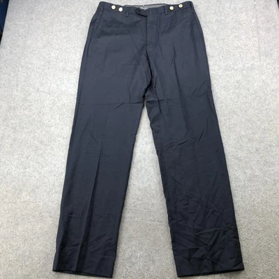 Ermenegildo Zegna Pants Mens 34 Navy Wool Trousers Flat Front Brace Buttons - Image 1 of 4