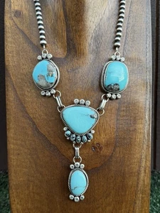 Collar Navajo Plata Esterlina Azul Turquesa Perlas Lariat Cuentas RY - Imagen 1 de 12