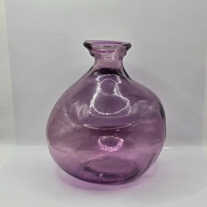 VTG San Miguel Vase Recycled Glass Vidrios Reciclados Purple Bubble Round 7.5" H - Picture 1 of 17
