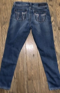 Seven7 Low Rise Skinny Jeans dunkle Waschung verzierte Taschen Größe 8 - Bild 1 von 14