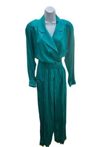 Tuta vintage, 100% seta, donna taglia 14, verde acqua, manica lunga, Liz Claiborne - Foto 1 di 16
