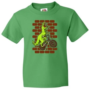 Inktastic BMX Motocross Dinosaur Youth T-Shirt Biking Race Dino Childs Tee Kids - Picture 1 of 8