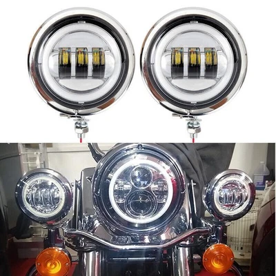 4.5"LED Spot Passing Lights & Housing For Harley FatBoy FLSTF Road King EFI FLHR - Image 1 of 4