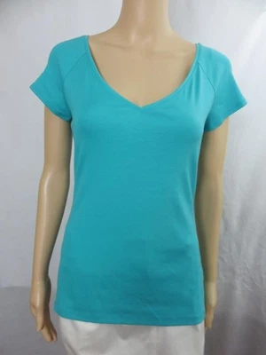 Lafayette 148 Blue Top V-Neck Front & Back Short Sleeves Cotton Blend SZ M - Image 1 of 4