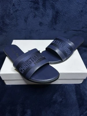 Christian Dior piel de becerro azul profundo Dway Slide para mujer talla 6 Foto 1 de 4