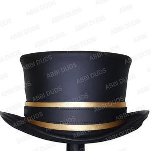 Handcrafted Black Leather Top Hat with Red Lining – Steampunk Gothic Cosplay - Bild 1 von 2
