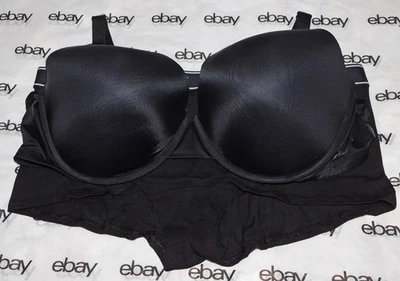 NEW Victoria's Secret Pink Everywhere Push-Up Bra Black 44D & Boyshort Set XXL - Image 1 of 3