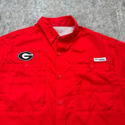 Georgia Bulldogs Columbia PFG Tamiami Fishing Shirt Men L Red Short Sleeve - Image 1 of 4